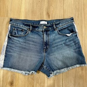 LOFT Jean Shorts Womens 30/10 Raw Cuff Blue Denim High Rise white stripe